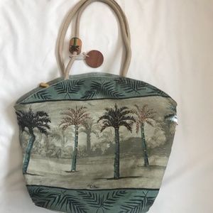 PAUL BRENT BEACH BAG PALM TREES WITH BEADS FABRIC